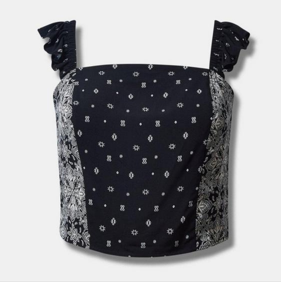 Torrid Challis Smocked Ruffle Trim Crop Top. Size 3 - Picture 2 of 4